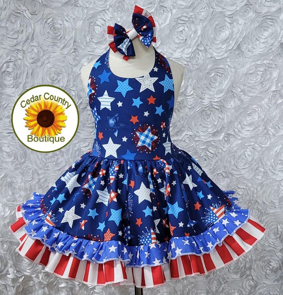 Baby Infant Toddler 4th of July Stars Print Halter Dress, Ruffle Hem Sundress Baby Infant Toddler 4th of July Stars Print Halter Dress, Ruffle Hem Sundress
