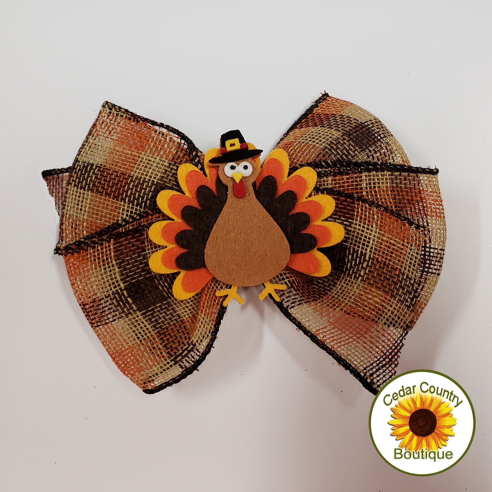 Quirky Turkey Burlap Hair Bow with Funny Turkey 3D Center. Etsy
