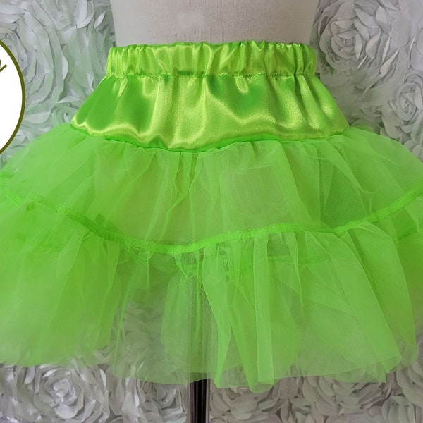 Two Layer Lime Organdy and Satin Fluffy Petticoat, Square Dance Petticoat for Twirly Skirt Dresses Infant Baby Toddler Girls Can Can