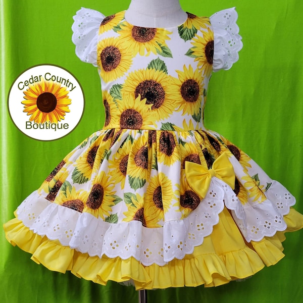 Sunflower Floral Baby Girl Dress Set – White & Yellow main image 1