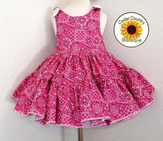hot pink cowgirl dress Bandana Tie Shoulder Twirly Square Dance Dress for Birthday Pageant Summer Events Baby, Infant, Toddler Girls newin_20260528