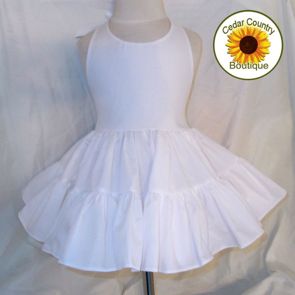 Solid White Twirly Halter Dress Sundress with full ruffled skirt Infant Baby Toddler Girl Square Dance Twirly Dress Marilyn Monroe Costume