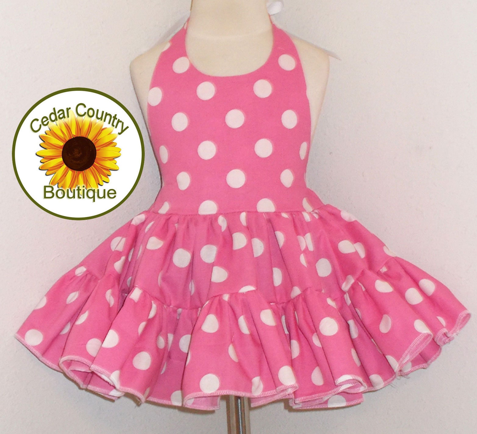 Bubblegum Pink Polka Dot Baby Infant Toddler Halter Dress, Twirly Sundress, USA Made Bubblegum Pink Polka Dot Baby Infant Toddler Halter Dress, Twirly Sundress, USA Made