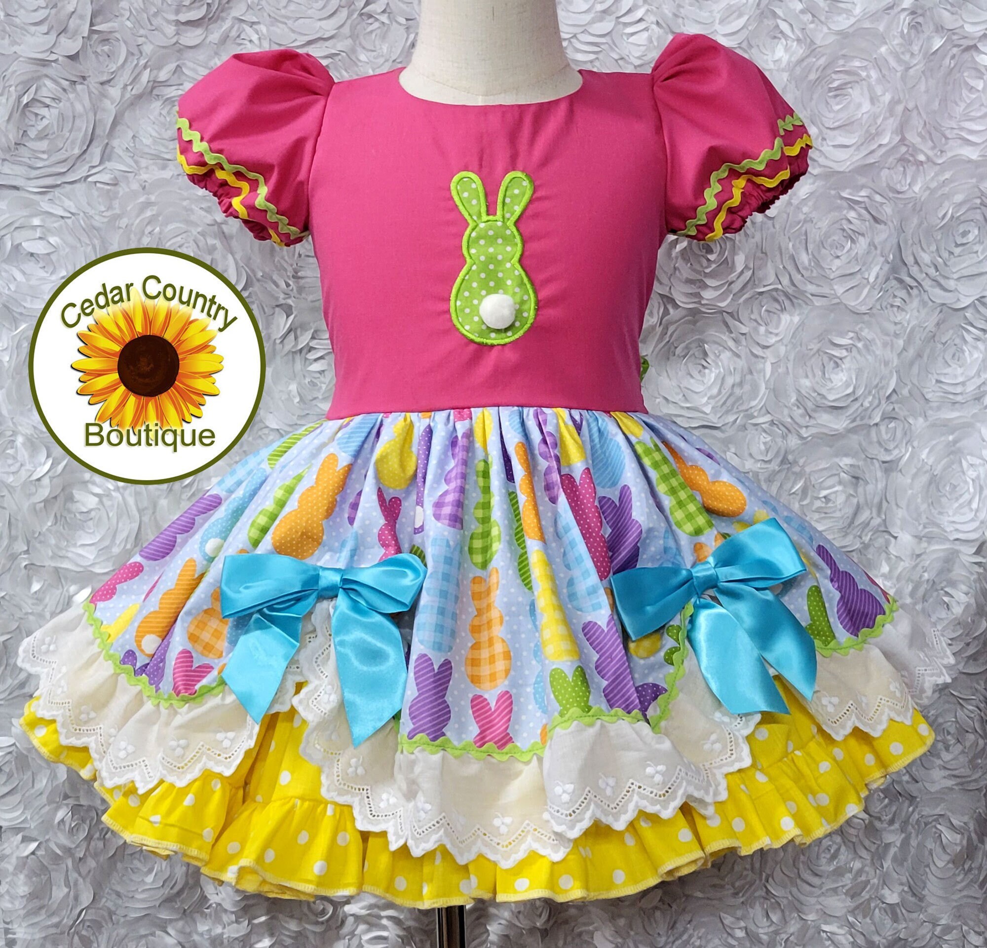 Robe Bébé Fille Manches Longues Avec Motifs Lapins - Taille 0-4 Mois, Jaune