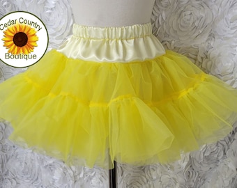 Two Layer Yellow Organdy and Satin Fluffy Petticoat, Square Dance Petticoat for Twirly Skirt Dresses Infant Baby Toddler Girls Can Can