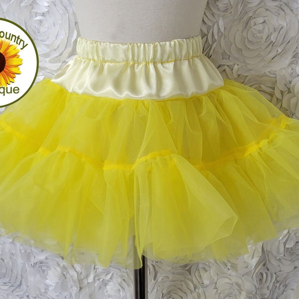 Two Layer Yellow Organdy and Satin Fluffy Petticoat, Square Dance Petticoat for Twirly Skirt Dresses Infant Baby Toddler Girls Can Can