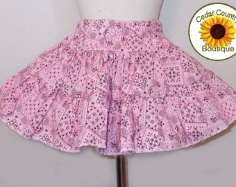 Fluffy Bandana Print Twirly Square Dance Skirt with Elastic Waist Infant, Baby, Toddler, Girls Adult Sizes Your Choice of 6 Bandana Colors