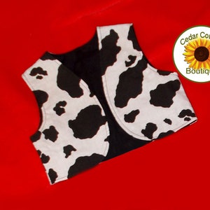 Cute Cowboy or Cowgirl Cow Print Vest, Halloween Costume, Woody Costume, Cotton Print Vest for Infant, Baby, Toddlers, Child Sizes Cow Vest