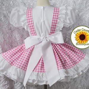 Pink Gingham Dress with Puff Sleeves and full skirt with Eyelet trim Baby Toddler Girl's Pink Gingham Country Pageant Dress comes with bow bild 2
