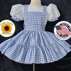 Dorothy Wizard of Oz Puffy Sleeve Dress Halloween Costume Infant Baby Toddler Girl, Dorothy Twirly Skirt Costume Dress