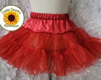 Two Layer Christmas Red Organdy and Satin Fluffy Petticoat Square Dance Petticoat for Twirly Skirt Dresses Infant Baby Toddler Girls Can Can