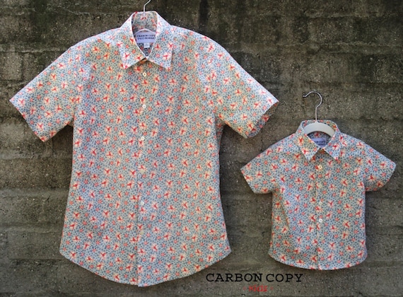dad and baby matching button up shirts