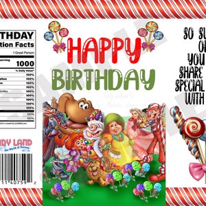 Candyland Kids Birthday Party Favor Set Chip Bag and Juice Pouch Label Digital Download