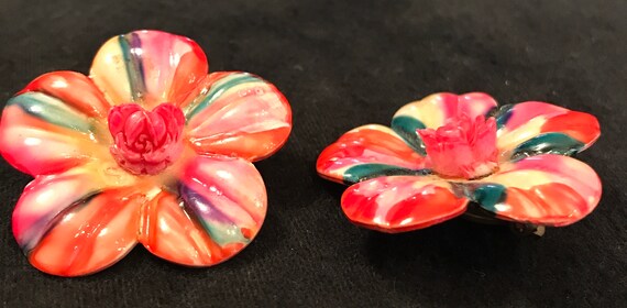 50s 60s Wild, Colorful Plastic Earrings Made in J… - image 3