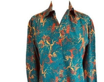 Vintage Silky Garden Gazebo Print Long Gathered Sleeve Blouse by Stuart Lang