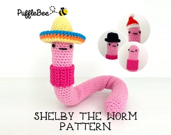 Patrón de crochet Shelby el gusano Amigirumi. ¡Rápido, fácil, divertido y posable! Idioma: inglés