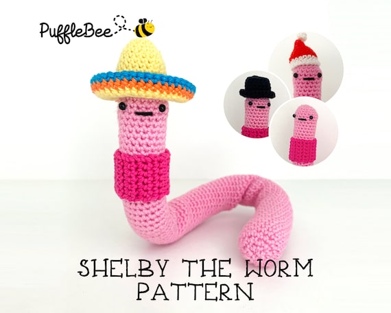 Shelby the Worm Amigirumi Crochet Pattern. Fast, Easy, Fun & Poseable!  Language - English