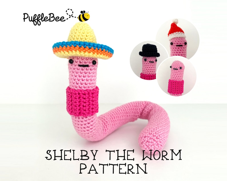 Shelby The Worm Amigirumi Crochet Pattern. Fast, Easy, Fun & Poseable Language English image 1