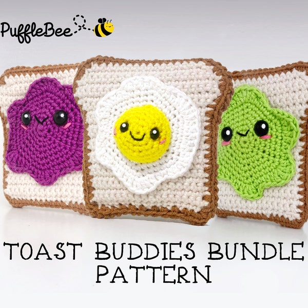 Amigurumi Avocado Toast, Fried Egg Toast & Jam Toast Crochet Pattern. Kawaii cute food. Language - English