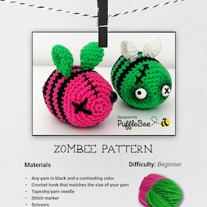 Amigurumi Zombie Bee Crochet Pattern. Fast, fun & easy to make! Perfect Halloween gift. Language: English