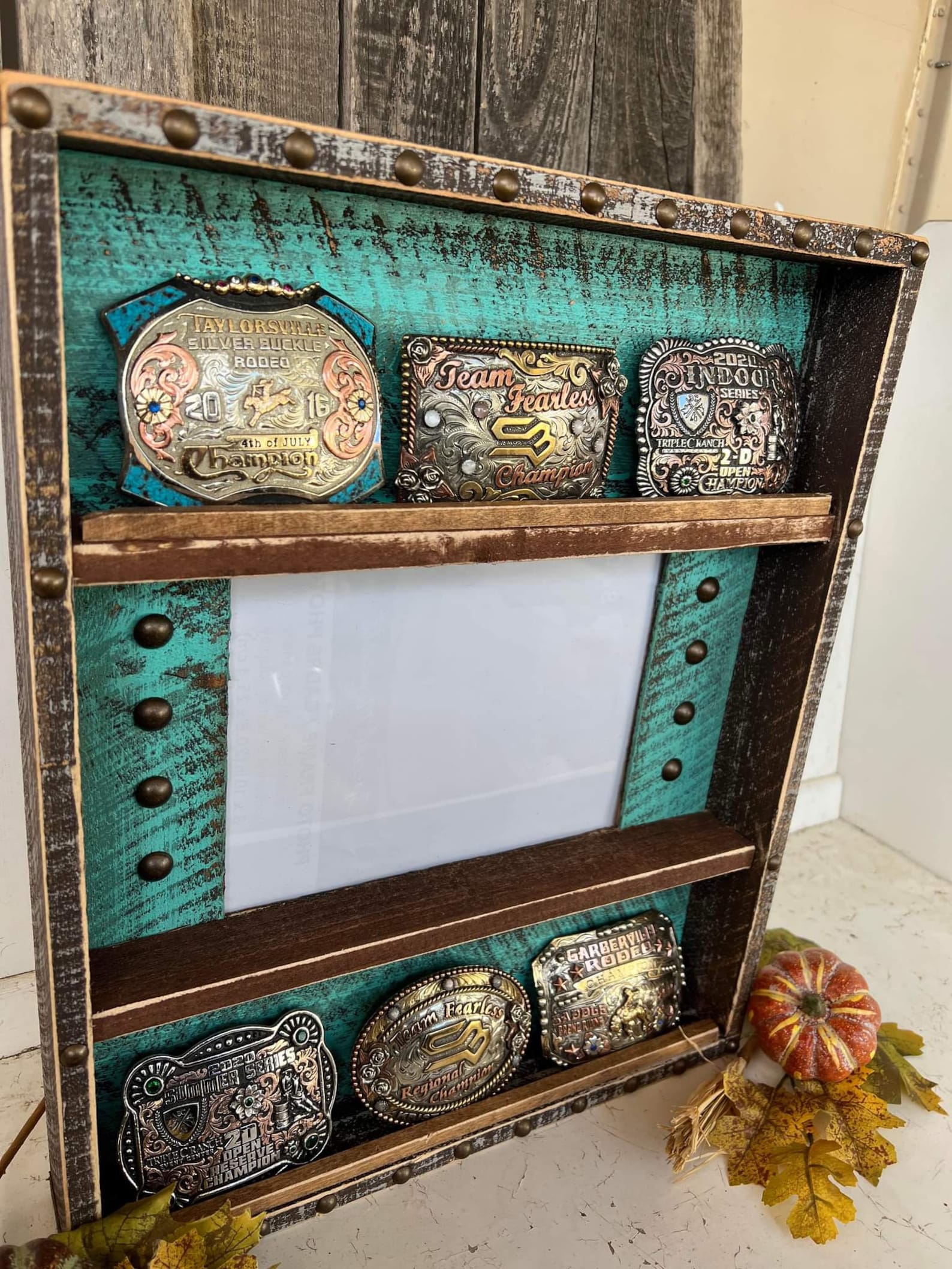 6 Count Belt Buckle Display With 8x10 Center Frame, Light Turquoise - Etsy