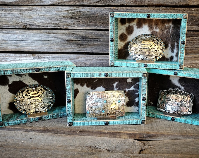 Awards Pack of 4 Single Buckle Display, Cowhide, Turquoise 1 Etsy