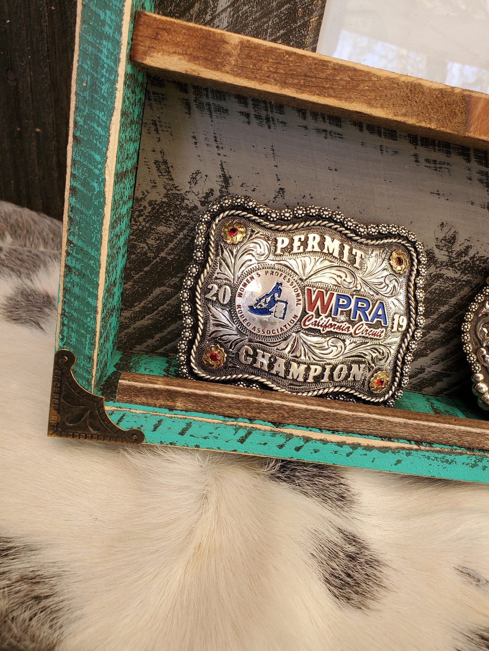 5x7 belt buckle display case. Turquoise and barnwood brown Etsy