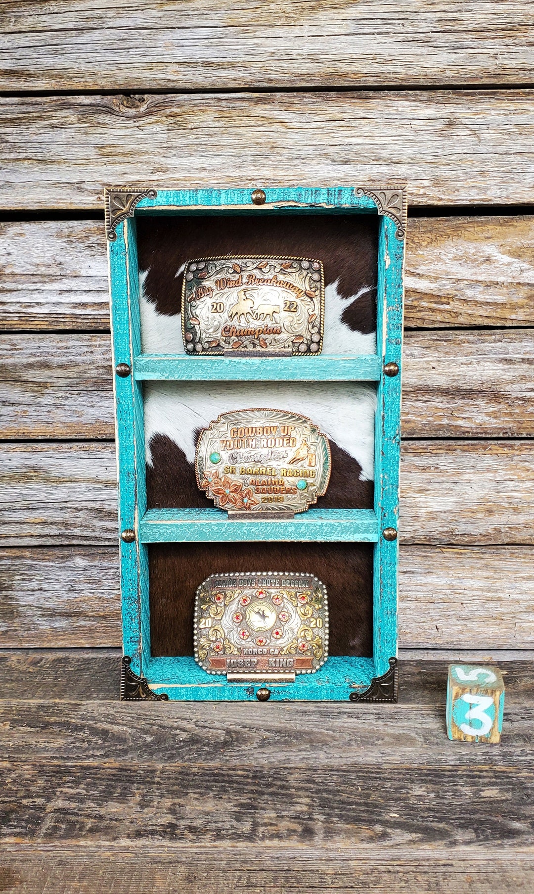 COWHIDE 3 Count Belt Buckle Display Dark Turquoise 3 Etsy