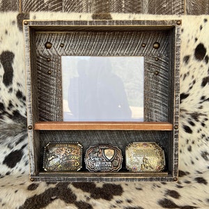 Buckle Display with 8x10 picture.   Holds 1-3 buckles.  BARNWOOD BROWN