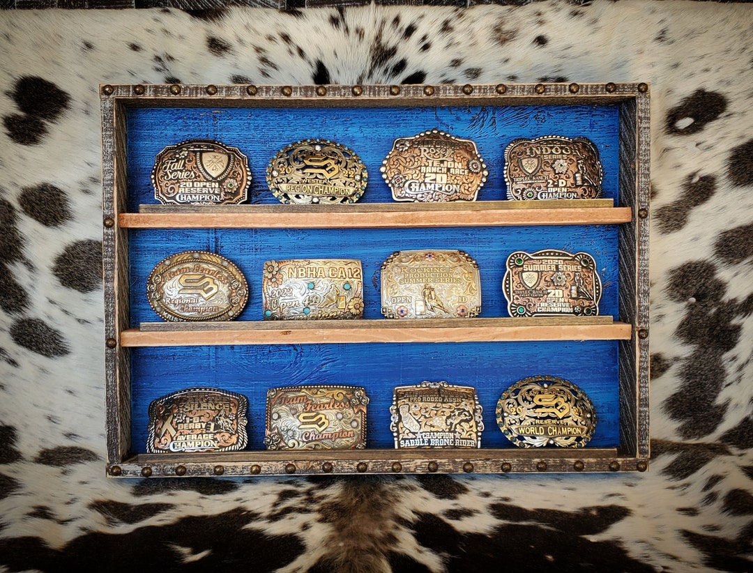 12 Count Belt Buckle Display, Case. Wood. ROYAL BLUE Etsy