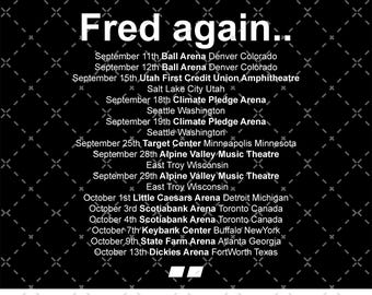 Fred Again png tour schedule 2024 Lyrics Tee Club Rave Top House Techno Music Fan Merch Electronic Club Look png Fred Again png