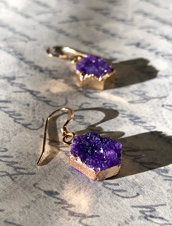Amatista La Plata Piedra natural Cuarzo Ear Stud Durzy pendientes Joyas Crystal