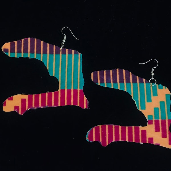 Map of Haiti Kente Cloth earrings