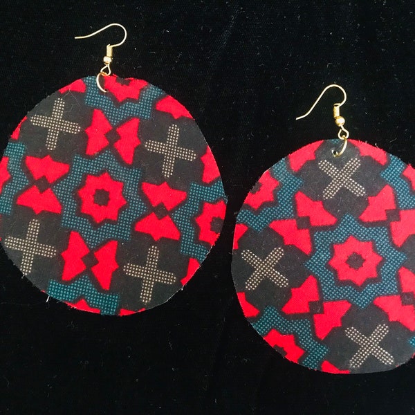 Large African Print earrings, made in Haiti