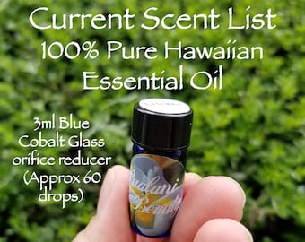 Essential Oil Scent List | Hawaiian | Natural | Organic | Hawaiian Essential Oil | Ethically Sourced | Scent List | Current Scent List