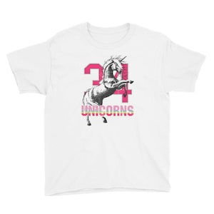 Girls Unicorn Team Pink #34 Youth Short Sleeve T-Shirt