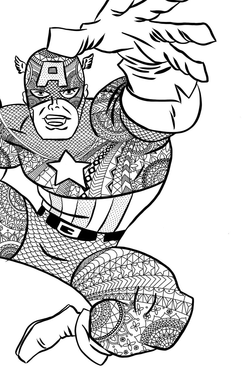 Captian America Zentangle Printable Coloring Sheet | Etsy
