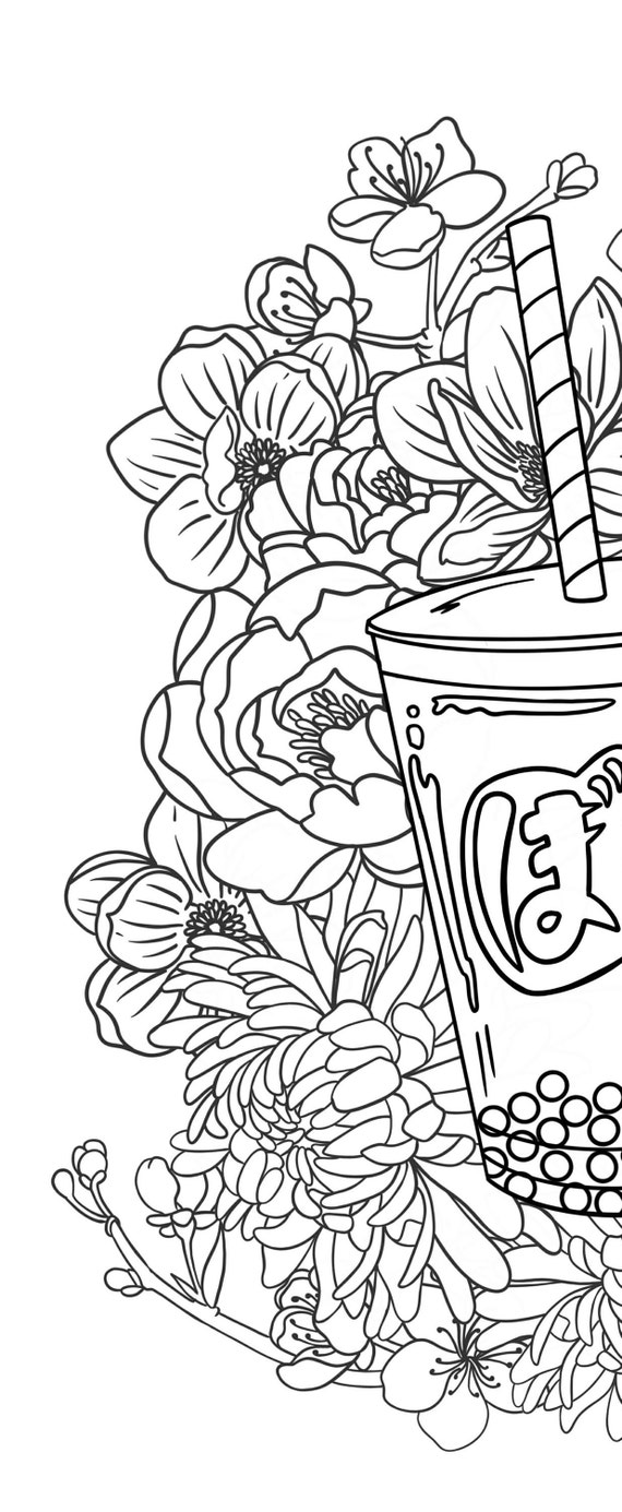 Dessin Bubble Tea Kawaii A Imprimer Boba Tea Floral Printable Digital Télécharger Coloriage Page - Etsy France