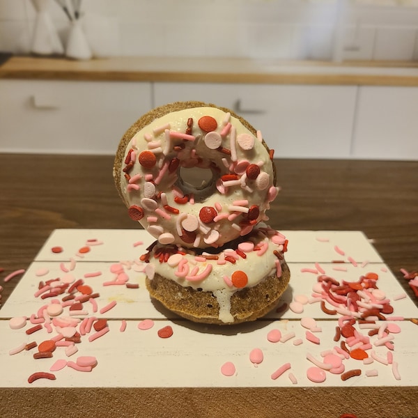 Valentine's Day Donut Dog Treat | Homemade Natural Crunchy Peanut Butter | Apple Oats | Pumpkin | Bulk for Shelters, Veterinarian, Groomers