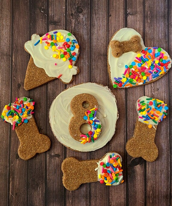 Peanut Butter Birthday Dog Treat Bundle Personalized Number Cookie Ice Cream Cone Heart Bones Rainbow Sprinkles Crunchy Etsy