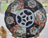 Antique Imari bowl blue and white enamel Japanese Imari ware Arita scalloped bowl gold rim hand painted celedon