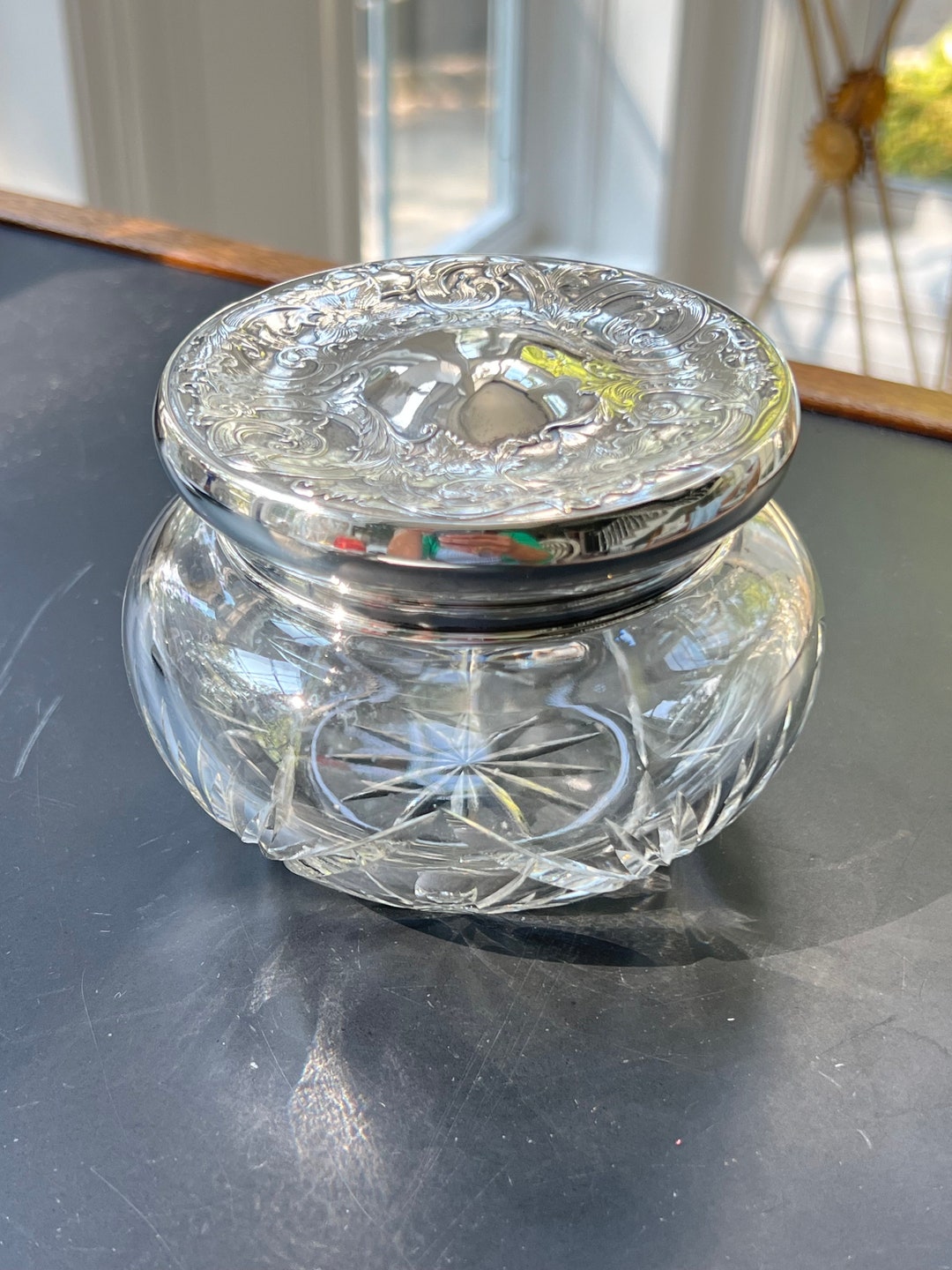 Cut Crystal Jar With Sterling Silver Lid // Vintage Etsy