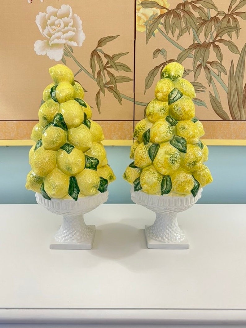PAIR of Ceramic Lemon Topiary Trees // Fruit Topiary // Hand Etsy