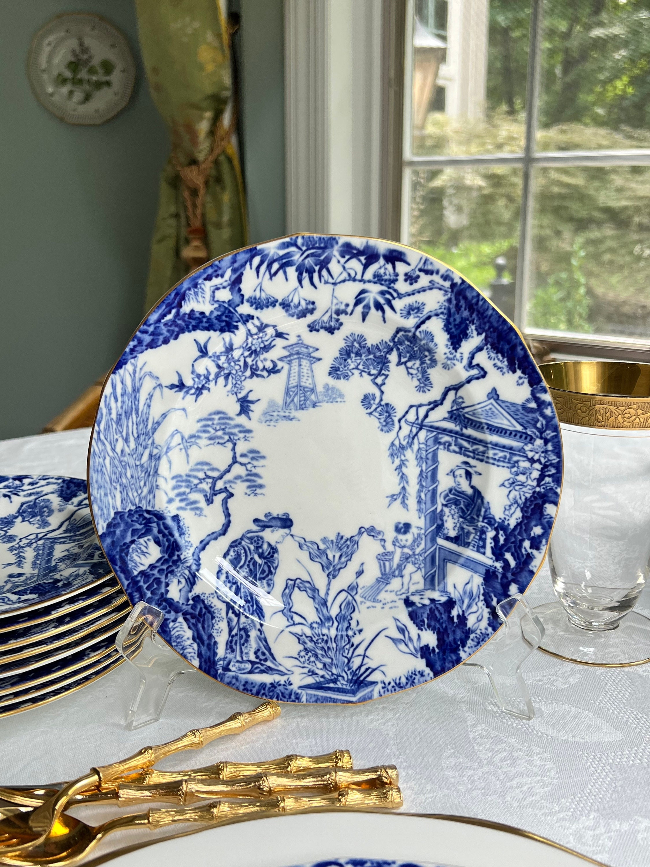 10 Royal Crown Derby Mikado Blue Salad Plates // Set of 10 // Blue