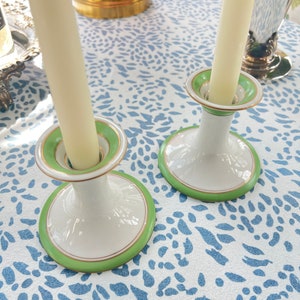 Fitz and Floyd candle holders // ceramic with green band and gold rim // taper candle holders // springtime decor // Easter table // elegant
