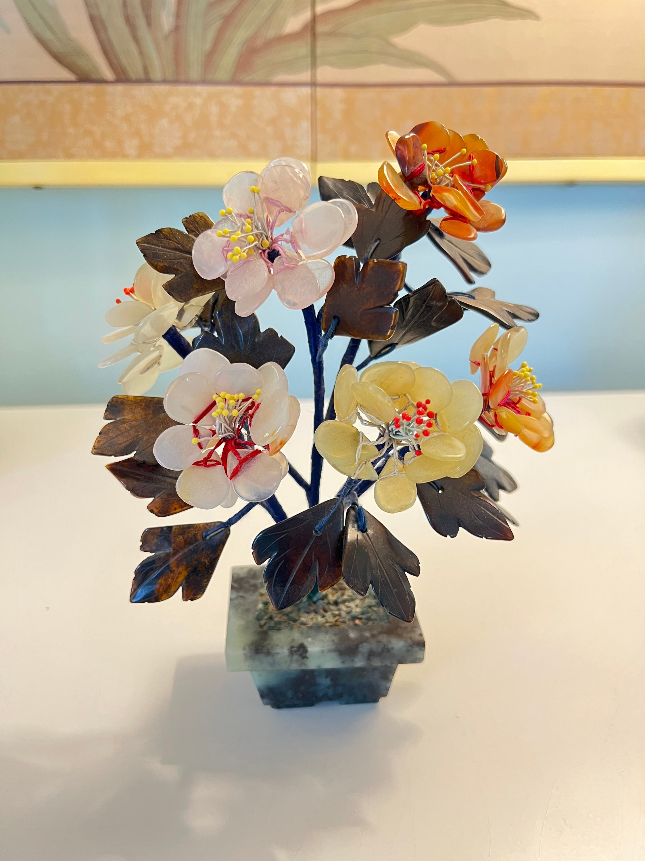 Vintage Jade Tree // Stone Bonsai // Midcentury // Pink Quartz Etsy