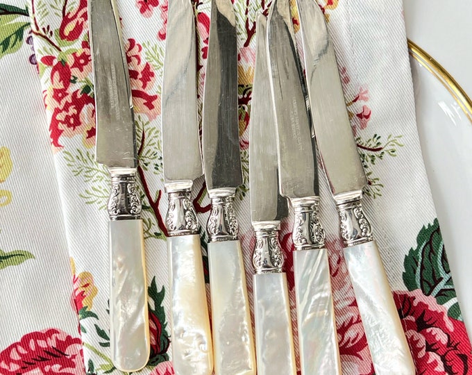 Antique Fruit Knife Set With Sterling Silver Ferrules and