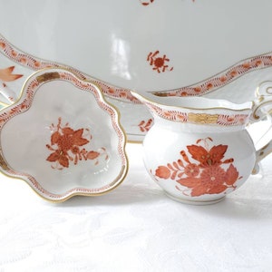 Herend Hungary "Apponyi" creamer and open sugar bowl // Chinese Bouquet // rust // handpainted // signed and numbered // leaf bowl //