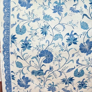 14.63 yards Brunschwig & Fils “Batik” with border in “Pacific” colorway // heavy cotton upholstery decorator fabric // decorator fabric