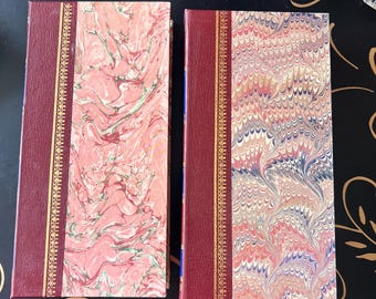 2 vintage bound book boxes with marbled paper covers // hidden box // storage box // dresser box // library // study // book safe